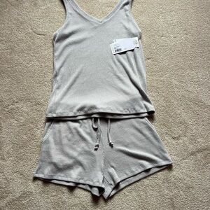 Softies Rib Dream Double V-neck Short Set Gray Women's Size S NWT